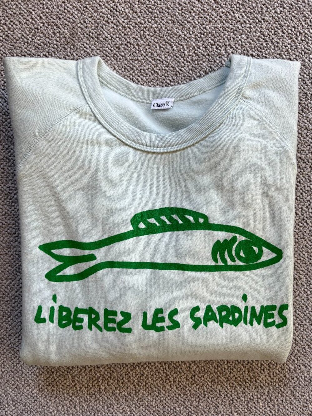 Clare V Oversized Sweatshirt Liberez Les Sardines Medium Green Graphic